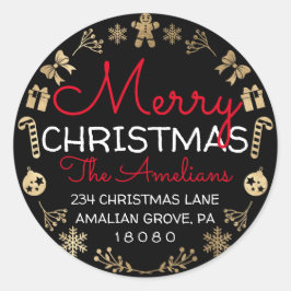 Adesivo Redondo Feliz Natal Holly Wreath RSVP Endereço de devoluçã