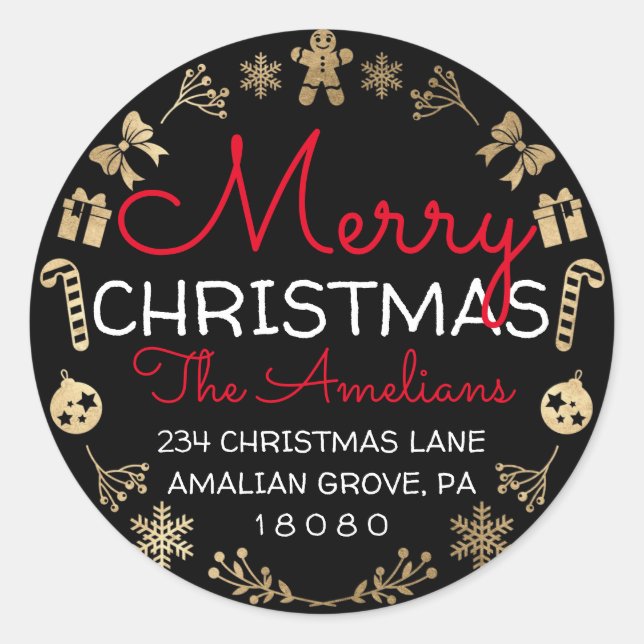 Adesivo Redondo Feliz Natal Holly Wreath RSVP Endereço de devoluçã (Frente)