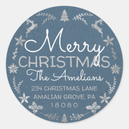 Adesivo Redondo Feliz Natal Holly Wreath RSVP Kraft Blue