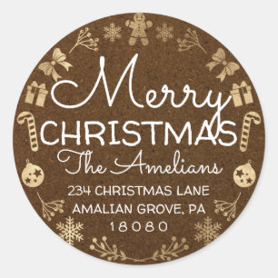 Adesivo Redondo Feliz Natal Holly Wreath RSVP Kraft Brown