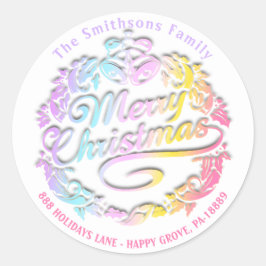 Adesivo Redondo Feliz Natal Holly Wreath RSVP Pastéis Reais