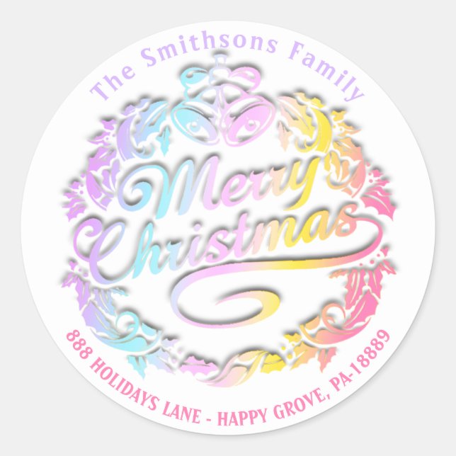 Adesivo Redondo Feliz Natal Holly Wreath RSVP Pastéis Reais (Frente)