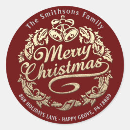 Adesivo Redondo Feliz Natal Holly Wreath RSVP Real Dourado