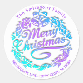 Adesivo Redondo Feliz Natal Holly Wreath RSVP Royal Blue Ombre