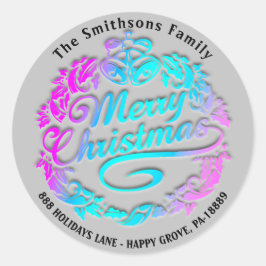 Adesivo Redondo Feliz Natal Holly Wreath RSVP Royal Pink Ombre