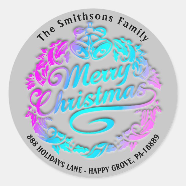 Adesivo Redondo Feliz Natal Holly Wreath RSVP Royal Pink Ombre (Frente)