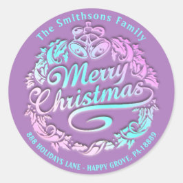 Adesivo Redondo Feliz Natal Holly Wreath RSVP Royal Purple