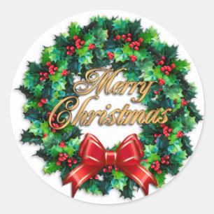 Adesivo Redondo Feliz Natal Holly Wreath sticker