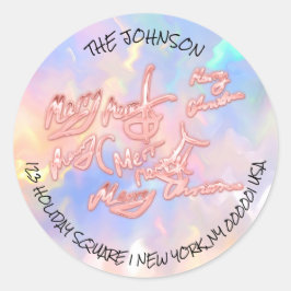 Adesivo Redondo Feliz Natal Holográfico Rosa RSVP Gilry