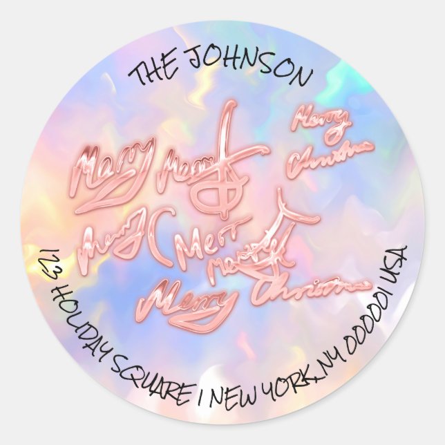 Adesivo Redondo Feliz Natal Holográfico Rosa RSVP Gilry (Frente)