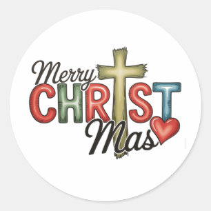 Adesivo Redondo Feliz Natal Jesus Cristo Mas Cruz Xmas