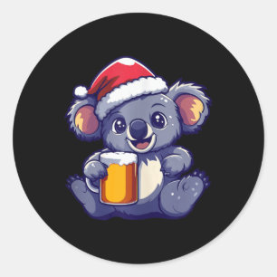 Adesivo Redondo Feliz Natal Koala Com Bicicleta De Cerveja