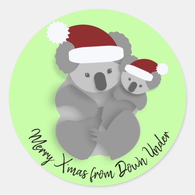 Adesivo Redondo Feliz Natal Koala e Joey (Frente)