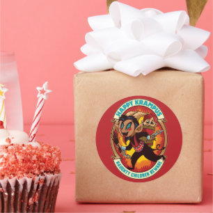Adesivo Redondo Feliz Natal Krampus Malvado Crianças Cuidado