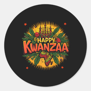 Adesivo Redondo Feliz Natal Kwanzaa Crianças Afro-Americanas Feliz