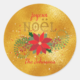 Adesivo Redondo Feliz Natal Laranja Francês Glitter