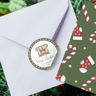 Adesivo Redondo Feliz Natal - Lareira de Natal Aquarela