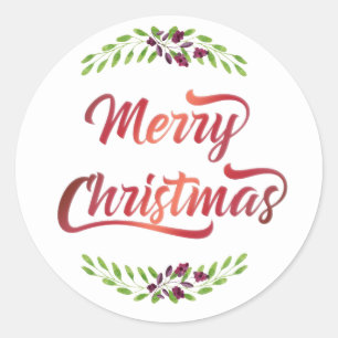 Adesivo Redondo Feliz Natal Laurels Red ID293