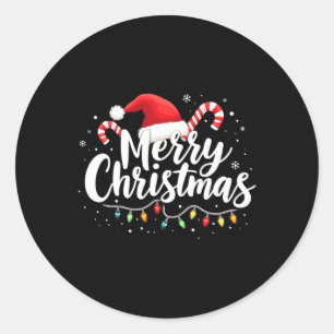 Adesivo Redondo Feliz Natal Luz Vermelha Santa Hat Família Xmas M
