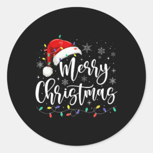 Adesivo Redondo Feliz Natal Luz Vermelha Santa Hat Família Xmas M
