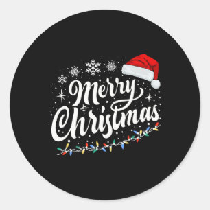 Adesivo Redondo Feliz Natal Luz Vermelha Santa Hat Família Xmas M