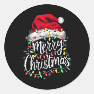 Adesivo Redondo Feliz Natal Luz Vermelha Santa Hat Família Xmas P