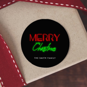 Adesivo Redondo Feliz Natal - Luzes de neon dos anos 80