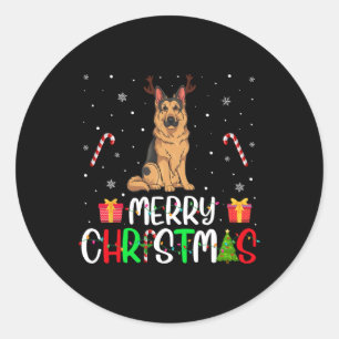 Adesivo Redondo Feliz Natal Luzes German shepherd Cão Reindee