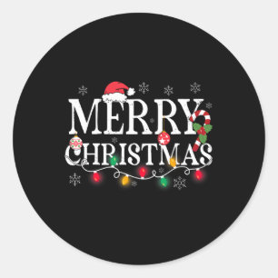 Adesivo Redondo Feliz Natal Luzes Santa Hat Família Xmas Homens W