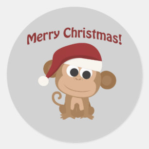 Adesivo Redondo Feliz Natal! Macaco papai noel