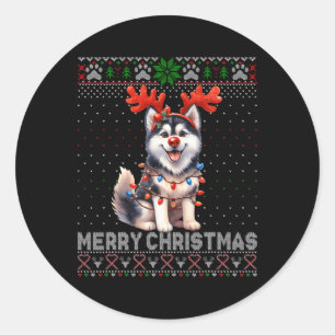 Adesivo Redondo Feliz Natal - Malamute Dog Lover Ugly Xm