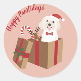 Adesivo Redondo Feliz Natal Maltipoo Presente
