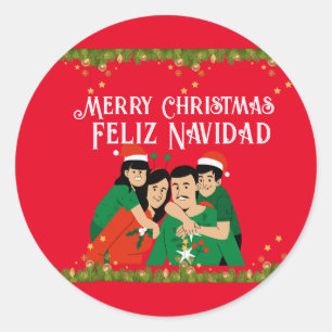 ADESIVO REDONDO FELIZ NATAL MERRY CHRISTMAS CARTÃO
