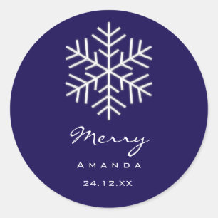 Adesivo Redondo Feliz Natal Minimalismo Blue Snowflake