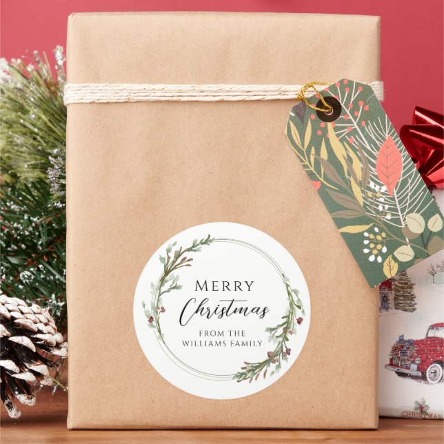 Adesivo Redondo Feliz Natal, Minimalista Wreath (Feriado)