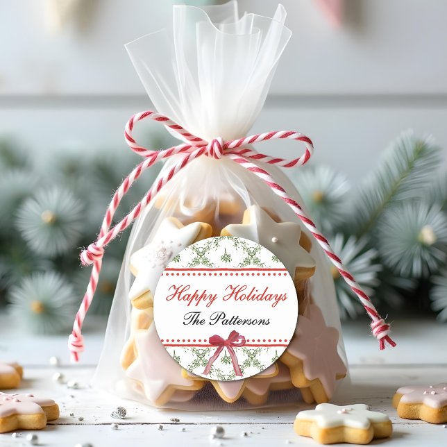 Adesivo Redondo Feliz Natal Mistletodo Arco Vermelho, Natal Person (Criador carregado)