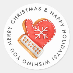 Adesivo Redondo Feliz Natal Mitten Sugar Cookie Personalizado