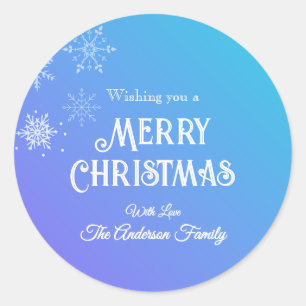 Adesivo Redondo Feliz Natal Moderno Floco de Neve Roxo Azul