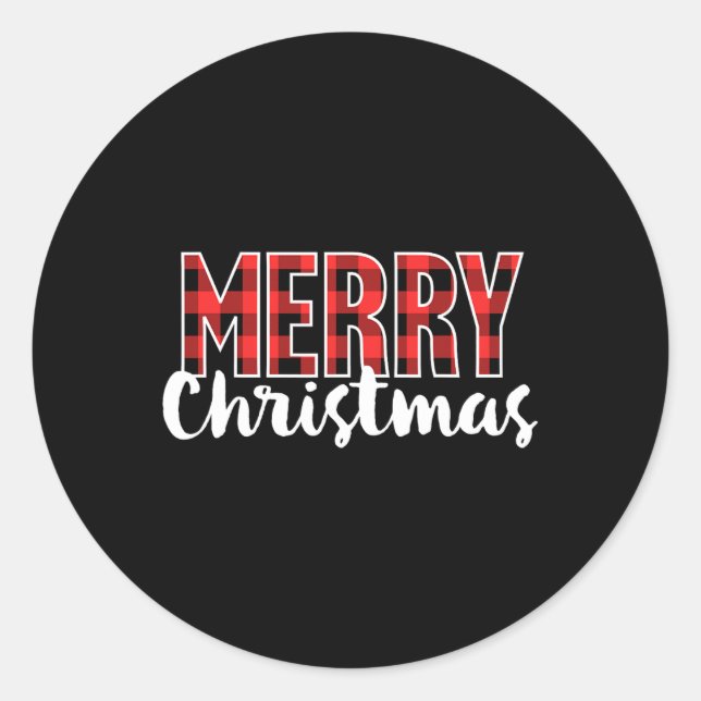 Adesivo Redondo Feliz Natal Mulheres Homens Crianças Xadrez de Buf (Frente)