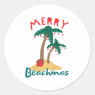 Adesivo Redondo Feliz Natal na Praia em Julho