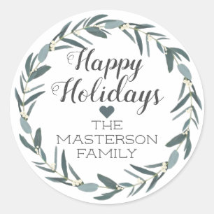 Adesivo Redondo Feliz Natal Natal Eucalyptus Wreath