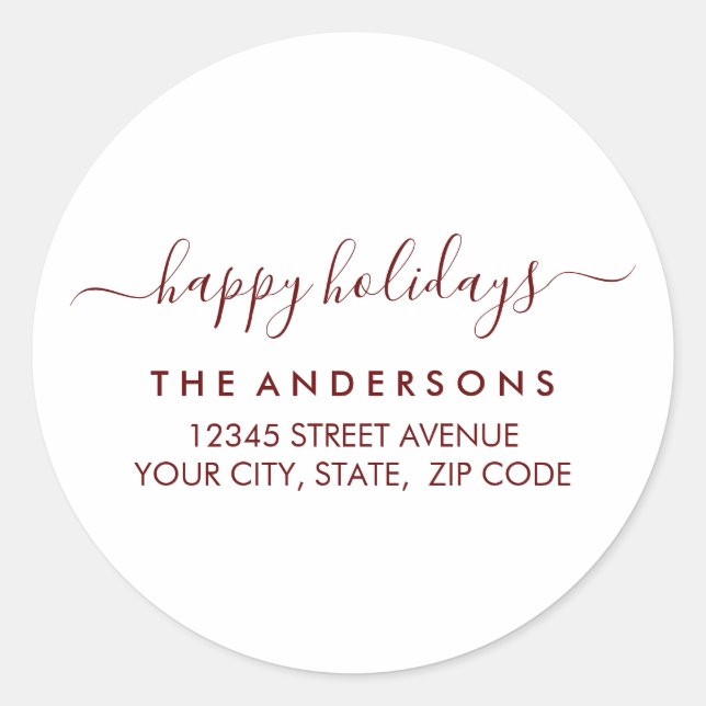 Adesivo Redondo Feliz Natal Natal Moderno Endereço de Retorno Verm (Frente)