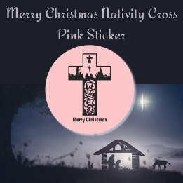 Adesivo Redondo Feliz Natal Natividade Cross Pink