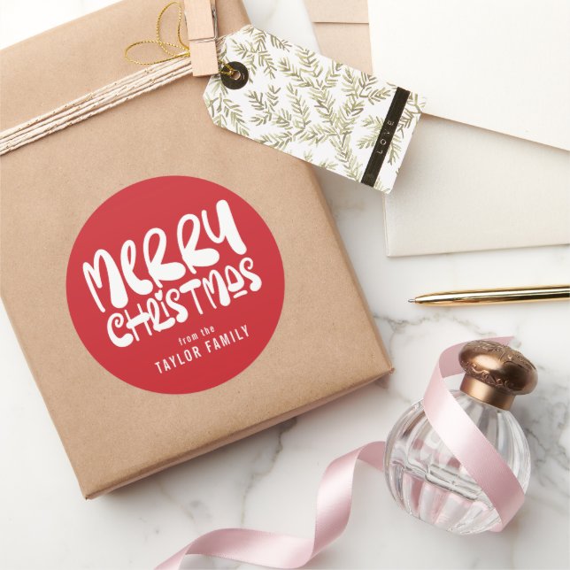 Adesivo Redondo Feliz Natal Negrito Texto Moderno Personalizado (Presentear)