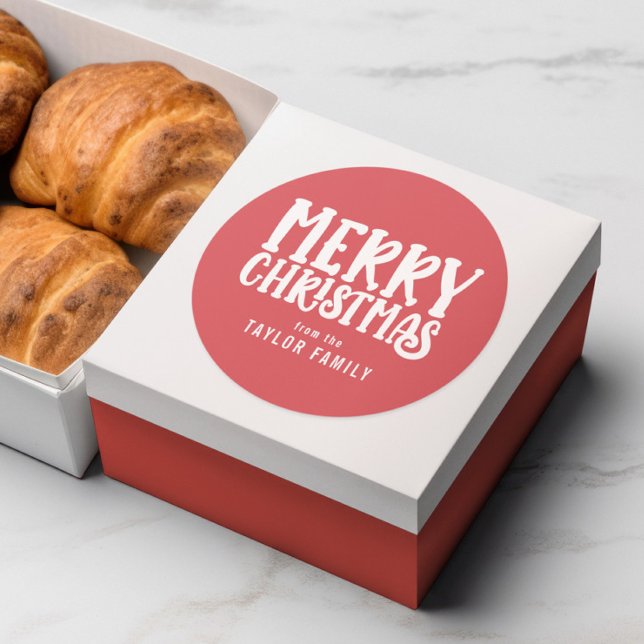 Adesivo Redondo Feliz Natal Negrito Texto Moderno Personalizado (Merry Christmas Bold Modern Text Personalized Classic Round Stickers from Ricaso. Other colors added)