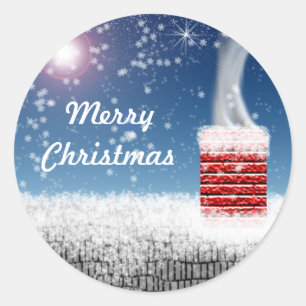 Adesivo Redondo Feliz Natal Neve Coberta de Chimney Stickers