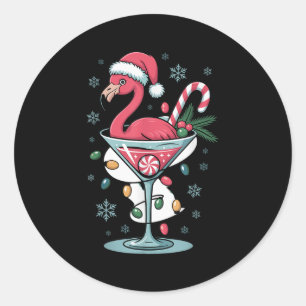 Adesivo Redondo Feliz Natal Nk Flamingo Vinho Bebendo Luzes X