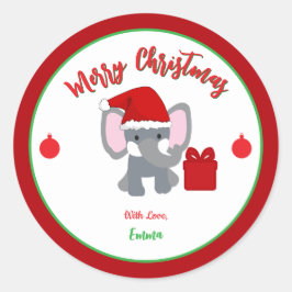 Adesivo Redondo Feliz Natal - Nome Personalizado de Elefante para