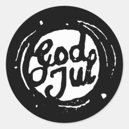 Adesivo Redondo "Feliz Natal" norueguês Lino Impressão Sticker