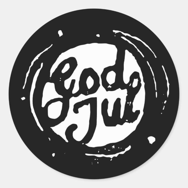 Adesivo Redondo "Feliz Natal" norueguês Lino Impressão Sticker (Frente)